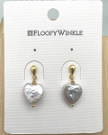 FloofyWinkle Unique Heart Shape Freshwater Pearl Ear Studs Dangle Style A