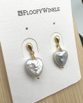FloofyWinkle Unique Heart Shape Freshwater Pearl Ear Studs Dangle Style B