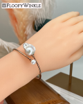 FloofyWinkle Simple Baroque Freshwater Pearl Bangle in Plated Rose Gold s925 Silver A