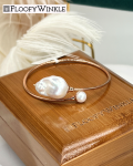 FloofyWinkle Simple Baroque Freshwater Pearl Bangle in Plated Rose Gold s925 Silver B