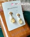 FloofyWinkle Triumph Yellow Azeztulite Earrings with Freshwater Pearl on Cubic Zirconia Fan Studs 3