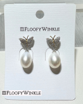 FloofyWinkle Stunning Drop Shape White Freshwater Pearl Earrings on Dual Color Butterfly 1