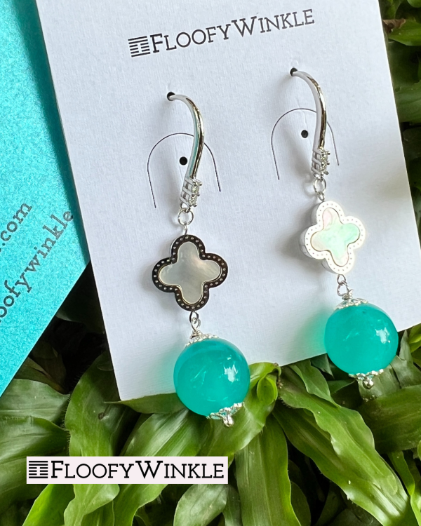 FloofyWinkle Abigail Amazonite with Mother Of Pearl Clover set on Cubic Zirconia s925 Dangle 2