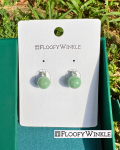 FloofyWinkle Gloria Round Jadeite Earrings With Cubic Zirconia Studs B