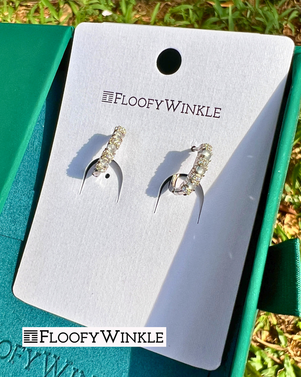 FloofyWinkle Leia 6 Piece Ice Jadeite Earrings with Cubic Zirconia set as Loop Design C